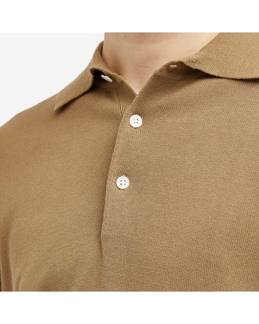 Beams Plus Brown 12G Knit Long Sleeve Polo Shirt for men
