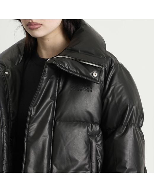 Maison Margiela Black Mm6 Faux Leather Padded Jacket
