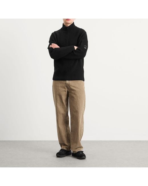 C P Company Black Half Zip Lambswool Jumper for men