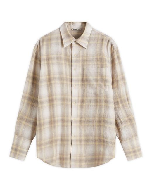 AURALEE Airy Wool Check Shirt in Natural | Lyst