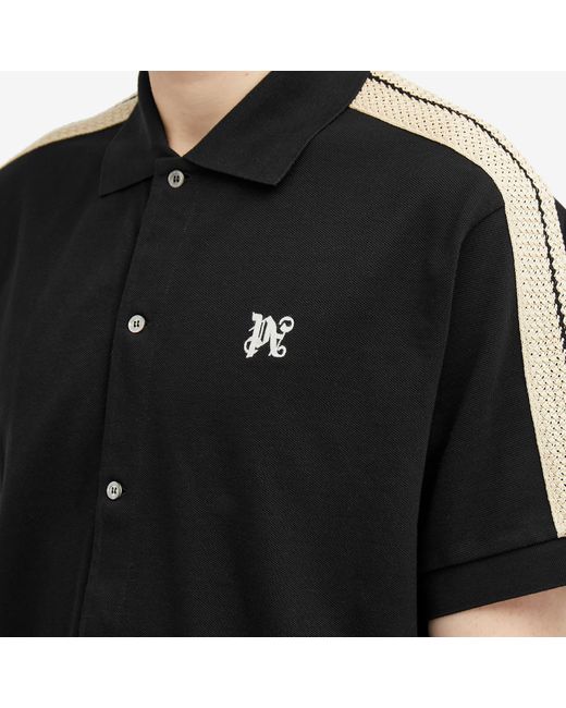 Palm Angels Black Monogram Taping Button Down Shirt for men