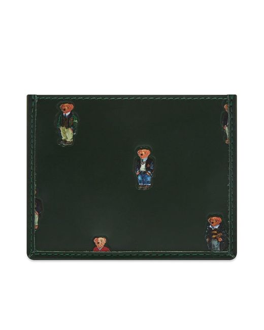 Polo Ralph Lauren Leather All Over Bear Card Holder in Forest Green