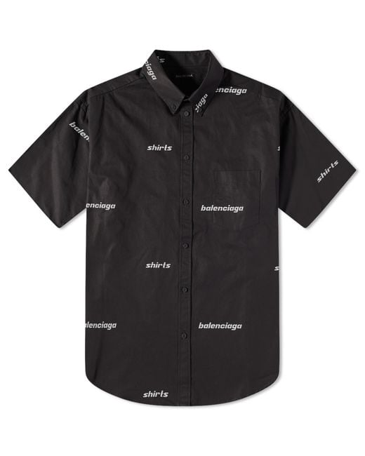 Balenciaga Black All Over Logo Short Sleeve Shirt for men