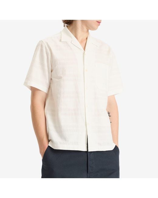 Universal Works White Deffe Self Stripe Minari Shirt for men