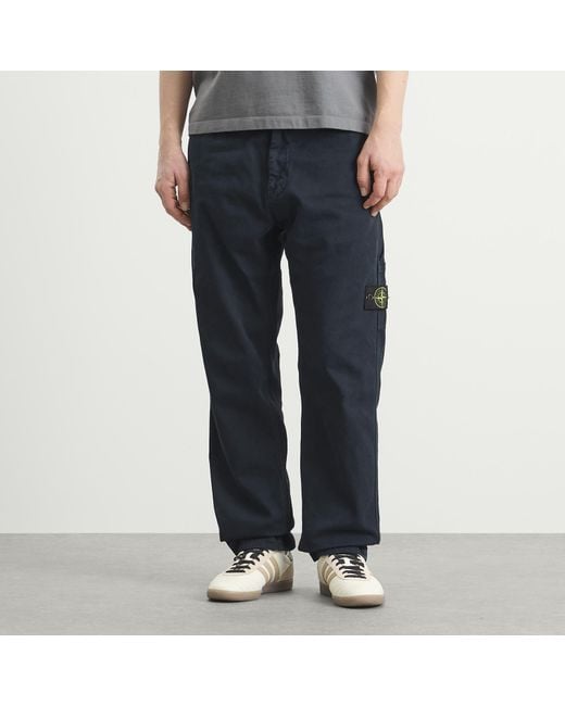 Stone Island Blue Panama Cotton Old Effect Work Pants for men