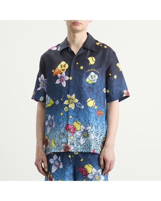 Casablanca Blue Collage D'Icones Graphiques Cuban Collar Shirt for men