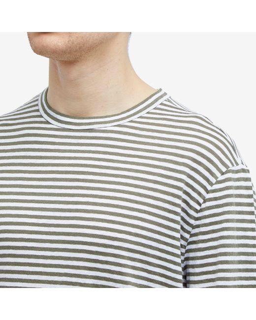 Officine Generale Gray Officine Générale French Linen Stripe Long Sleeve T-Shirt for men