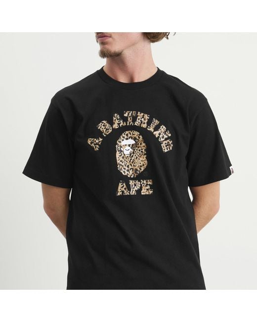 A Bathing Ape Black Wild Leopard College T-Shirt for men