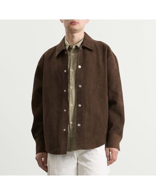 AMI Brown Suede Buttoned Overshirt for men