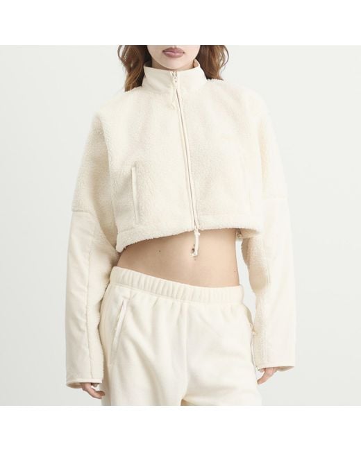 Skims White Teddy Funnel Neck Cropped Jacket