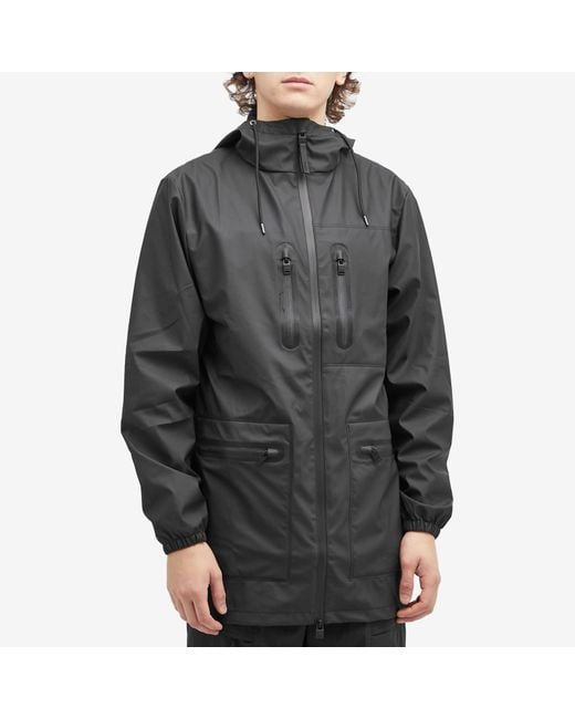 Rains Black Cargo Long Jacket for men
