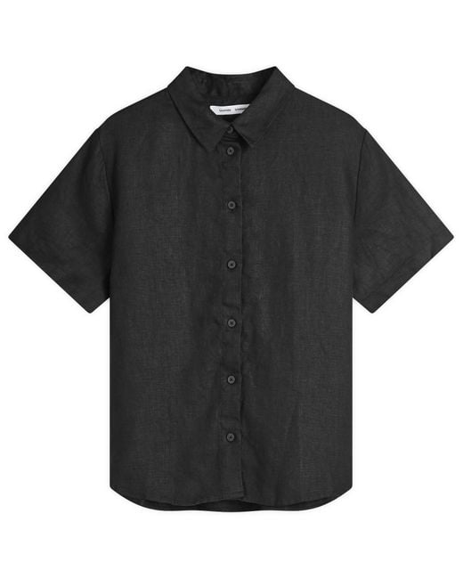 Samsøe & Samsøe Black Mina Short Sleeve Linen Shirt