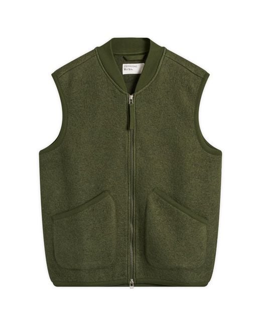 Universal Works Green Wool Fleece Zip Bomber Jacket for men