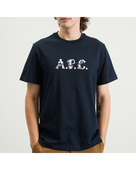 A.P.C. Blue Hugo Graphic Logo T-Shirt for men