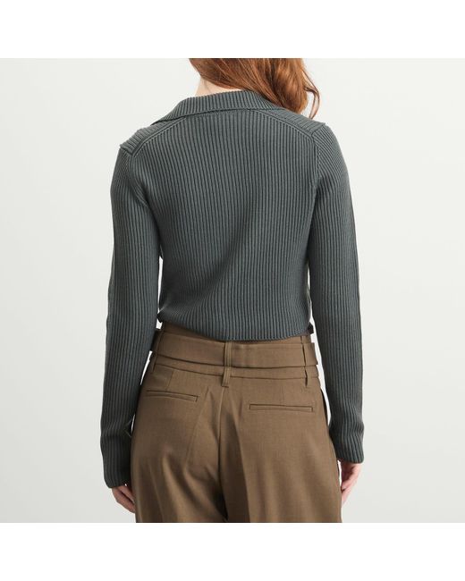 Auralee Green Crop Knit Shirt Cardigan
