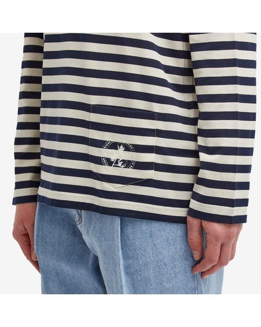 Sunspel Blue X Nigel Cabourn Long Sleeve Stripe Pocket T-Shirt for men