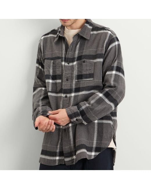 Engineered Garments Gray Brushed Big Plaid Work Shirt for men