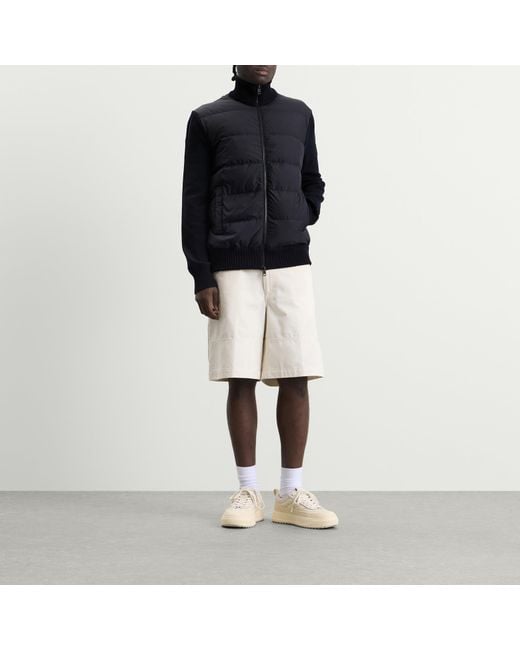 Moncler Black Hybrid Padded Front Wool Zip Jacket for men