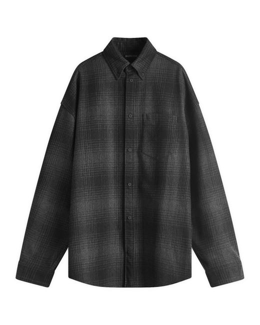 Balenciaga Black Check Wool Flannel Oversized Shirt for men