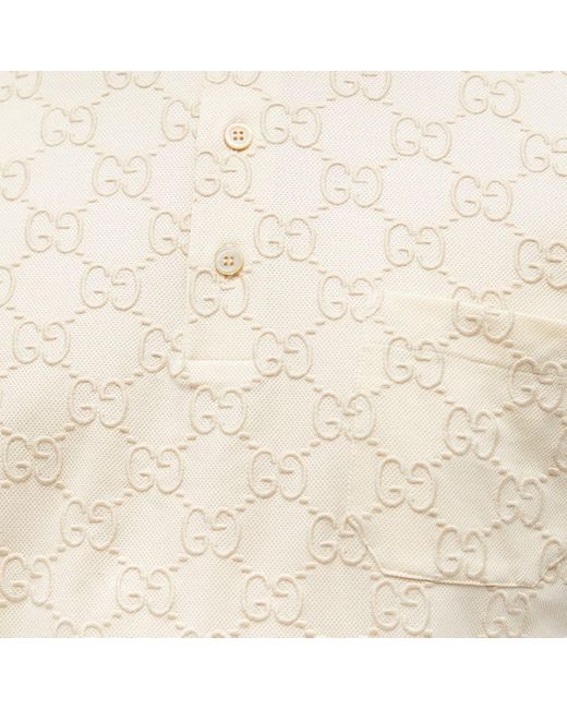 Gucci Natural Monogram-embroidered Stretch-cotton Piqué Polo Shirt for men