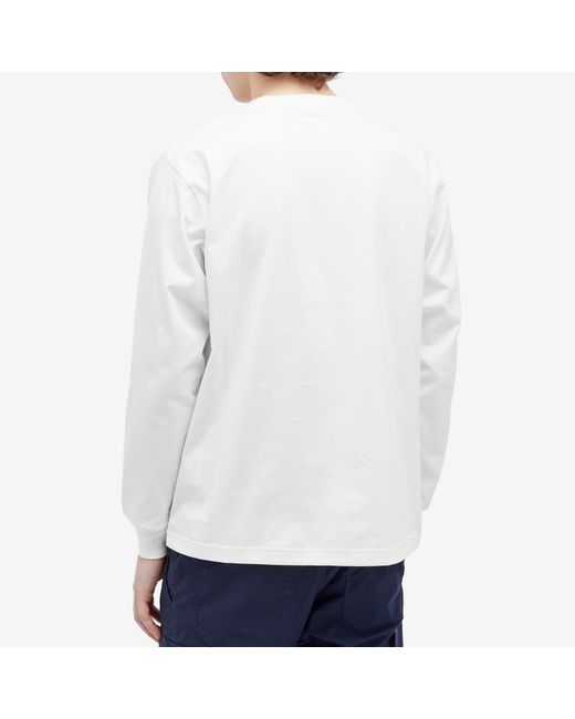 Beams Plus White Long Sleeve Pocket T-Shirt for men