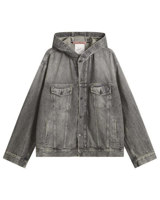 Acne Gray Gothik Wash Hooded Denim Jacket for men