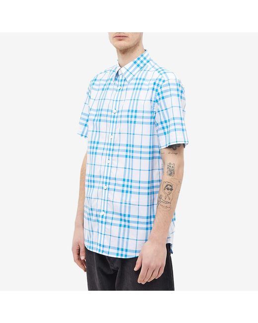 Burberry Blue Short Sleeve Caxton Check Shirt for men