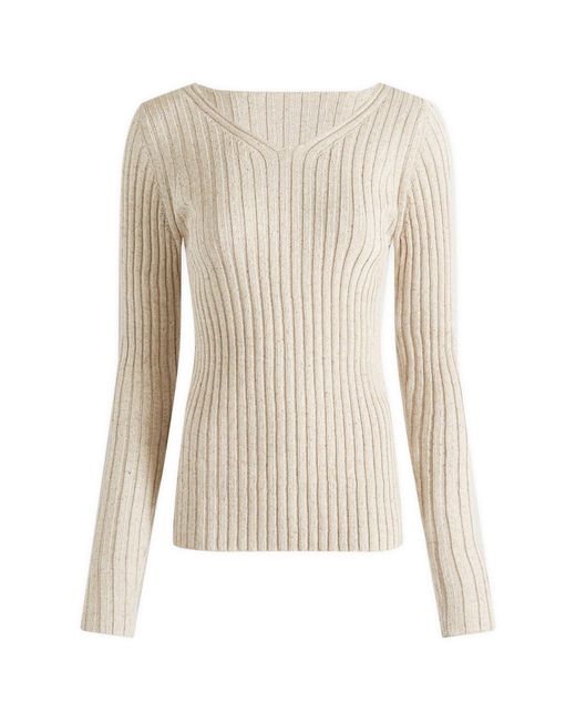 Auralee Natural Rib Knit V-Neck Pullover