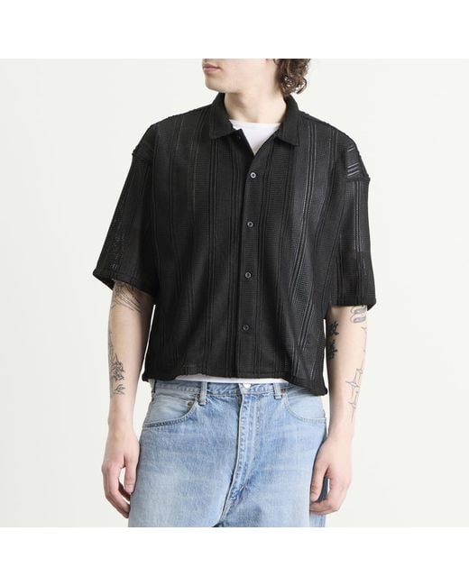 Beams Plus Black Mesh Open Collar Shirt for men