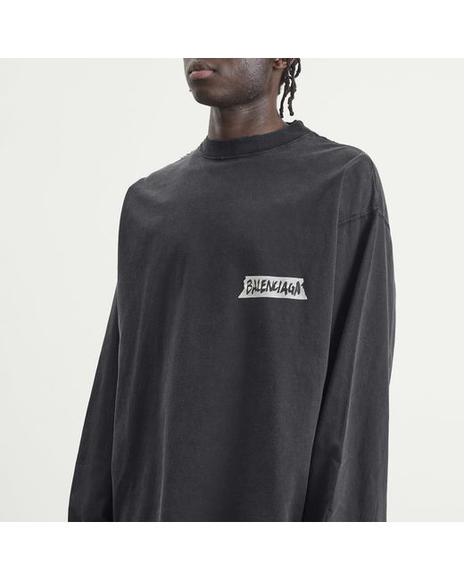 Balenciaga Blue Masking Tape Jersey Oversized Long Sleeve Top for men