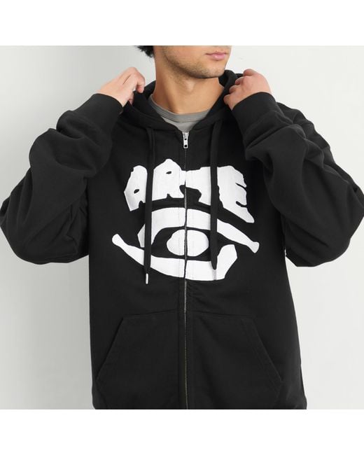 Arte' Black Eyes Front Zip Hoodie for men