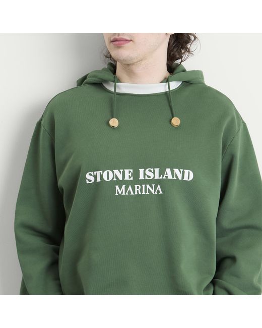 Stone Island Green Marina Garment Dyed Logo Hoodie for men