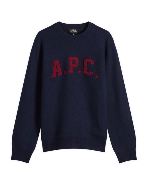 A.P.C. Blue College Logo Crew Neck Jumper for men