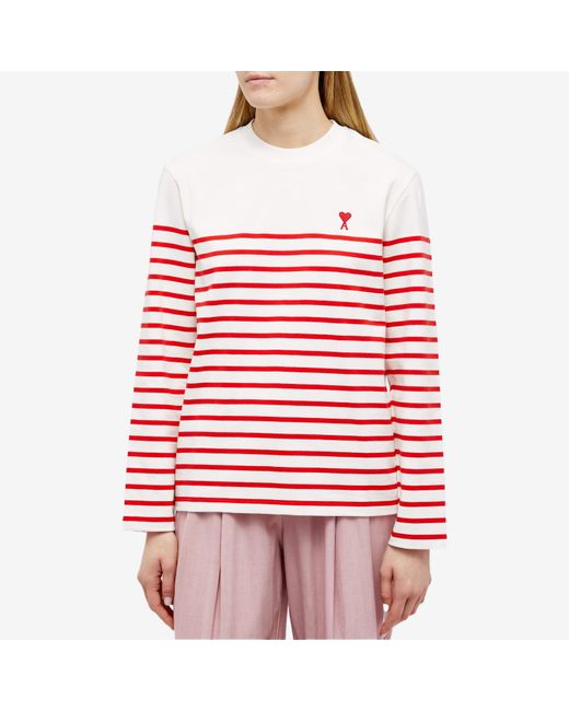 AMI Red Ami De Coeur Mariniere Stripe T-Shirt