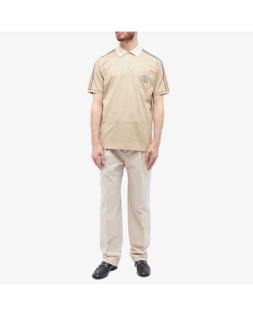 Gucci Natural Logo-embroidered Short-sleeve Stretch-cotton Piqué Polo Shirt X for men