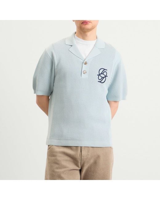 Drole de Monsieur Blue Monogramme Open Weave Polo for men