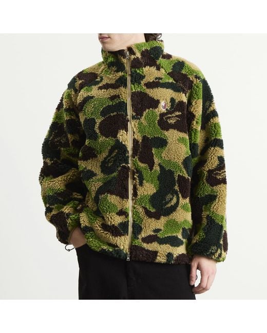 A Bathing Ape Green Abc Camo One Point Boa Fleece Jacket for men