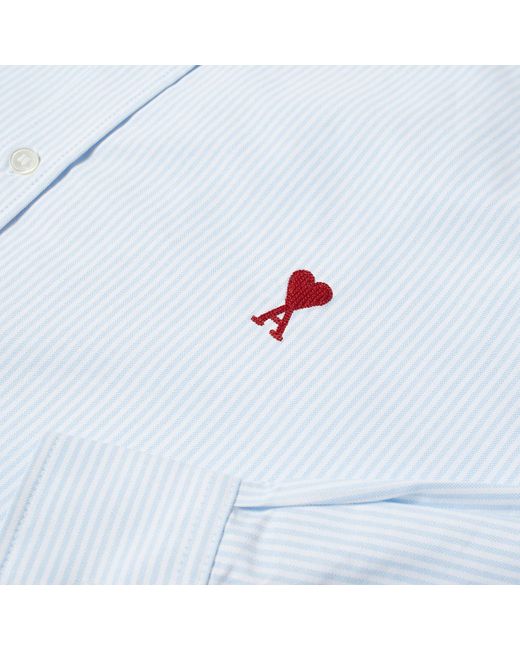AMI Blue Heart Striped Button Down Oxford Shirt for men
