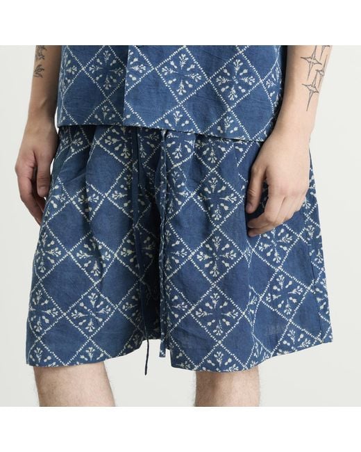 STORY mfg. Blue Hand Block Printed Bridge Shorts for men