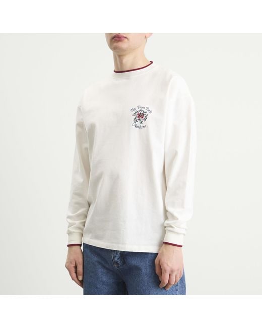 Drole de Monsieur White Rose Slogan Long Sleeve T-Shirt for men