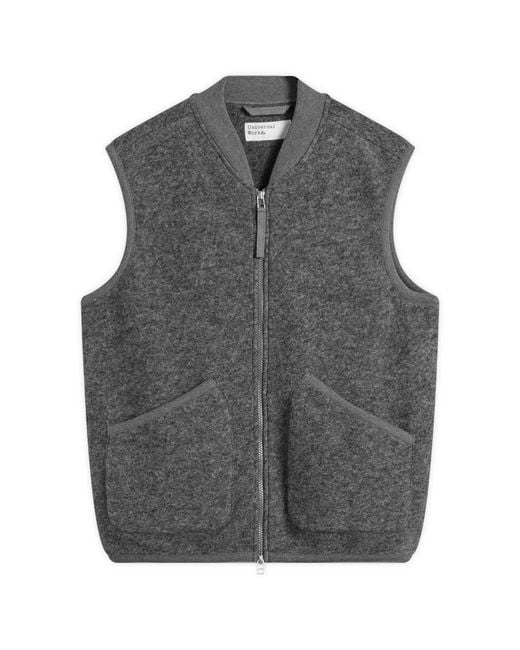 Universal Works Gray Wool Fleece Zip Waistcoat for men