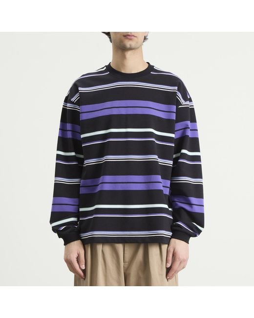 Beams Plus Blue Multi Stripe Long Sleeve T-Shirt for men