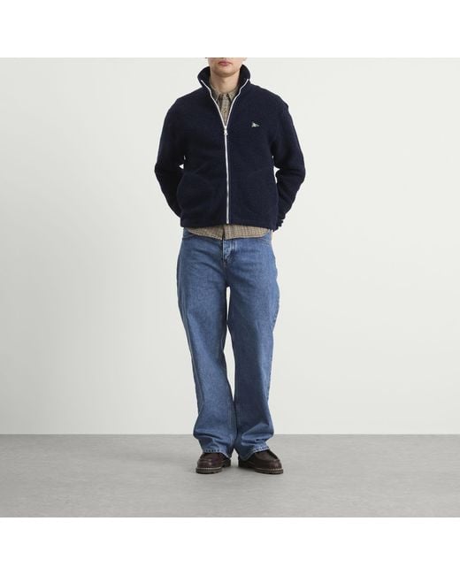 Drake's Blue Boucle Wool Fleece Jacket for men