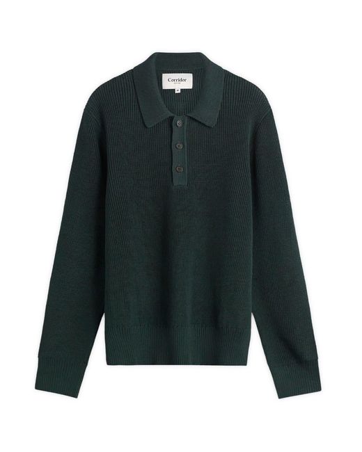 Corridor NYC Green Long Sleeve Slouchy Polo Shirt for men
