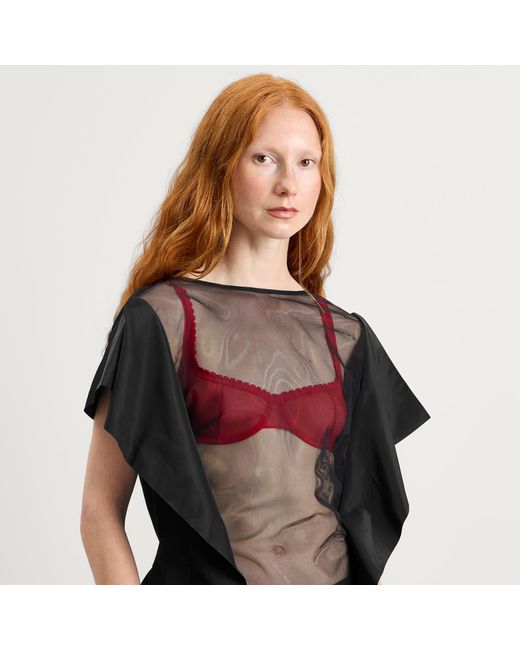 Simone Rocha Black Boxy Sheer Panel Top
