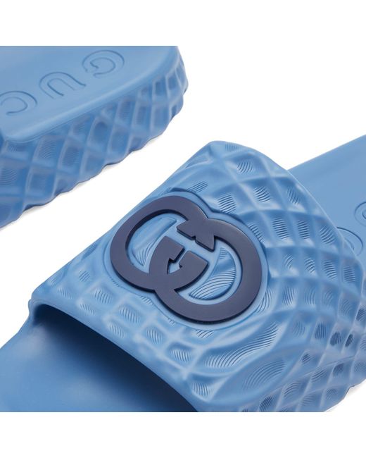 Gucci Blue Interlocking Logo Ripple Sole Slide for men