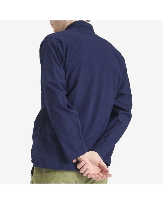 Universal Works Blue Seersucker Kyoto Work Jacket for men