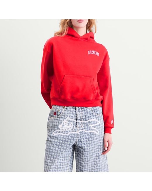 ICECREAM Red College Cropped Popover Hoodie