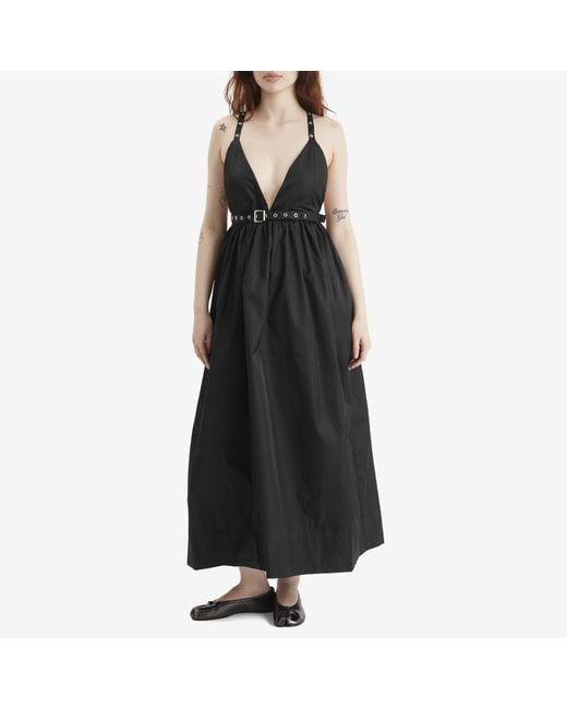 Ganni Black Duchesse Nylon Strap Midi Dress