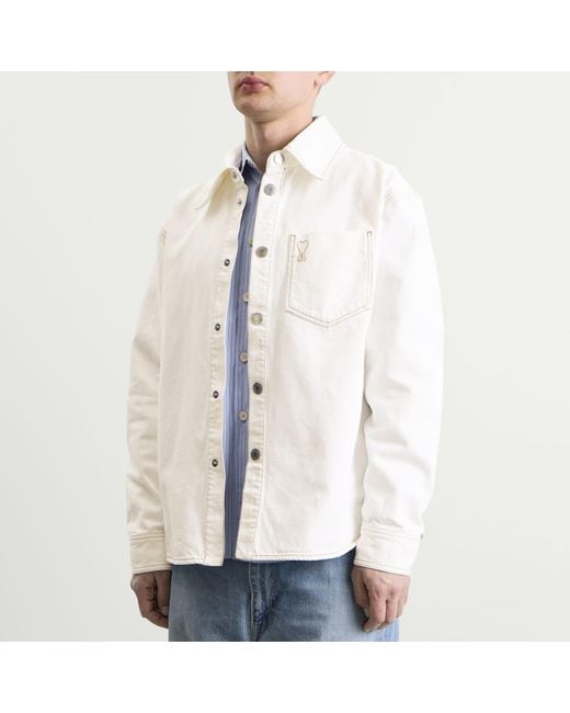 AMI White Ami De Coeur Light Denim Overshirt for men